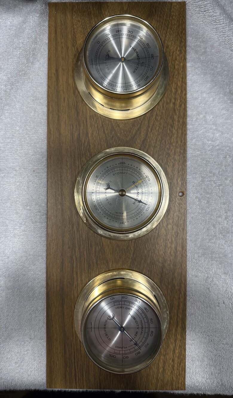 Vintage Springfield Wood Weather Station Triple Gauge